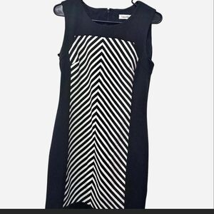 Calvin Klein Black and White Striped Midi Dress